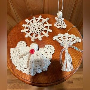 Handmade Crochet Ornaments Set of 4 vintage handmade